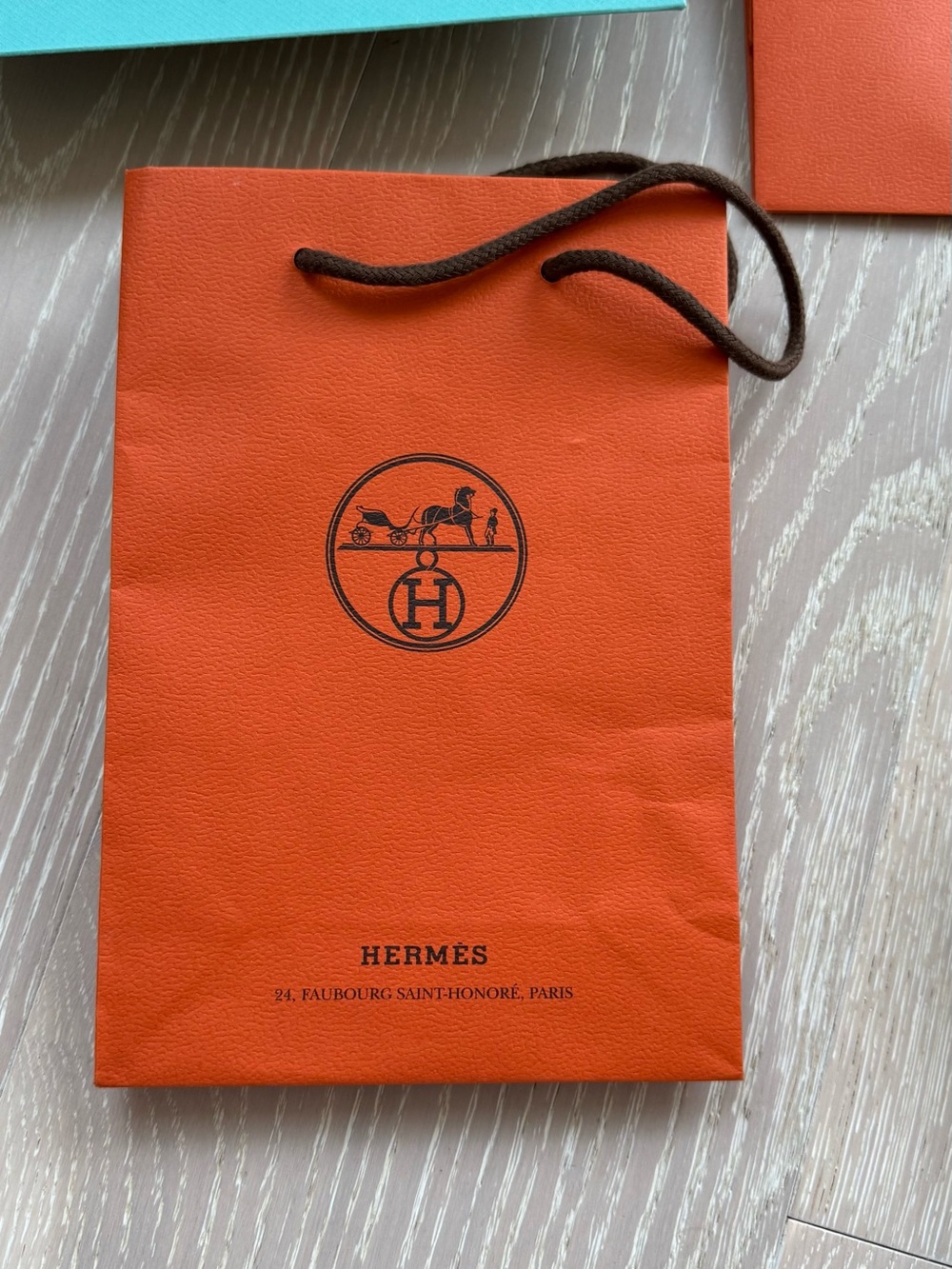 Hermes Orange Paper Shopping Bag with Brown Handle